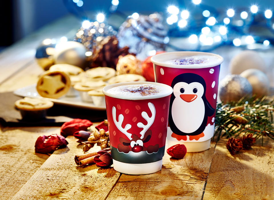 Festive 'Penguin' double wall hot cups 12oz