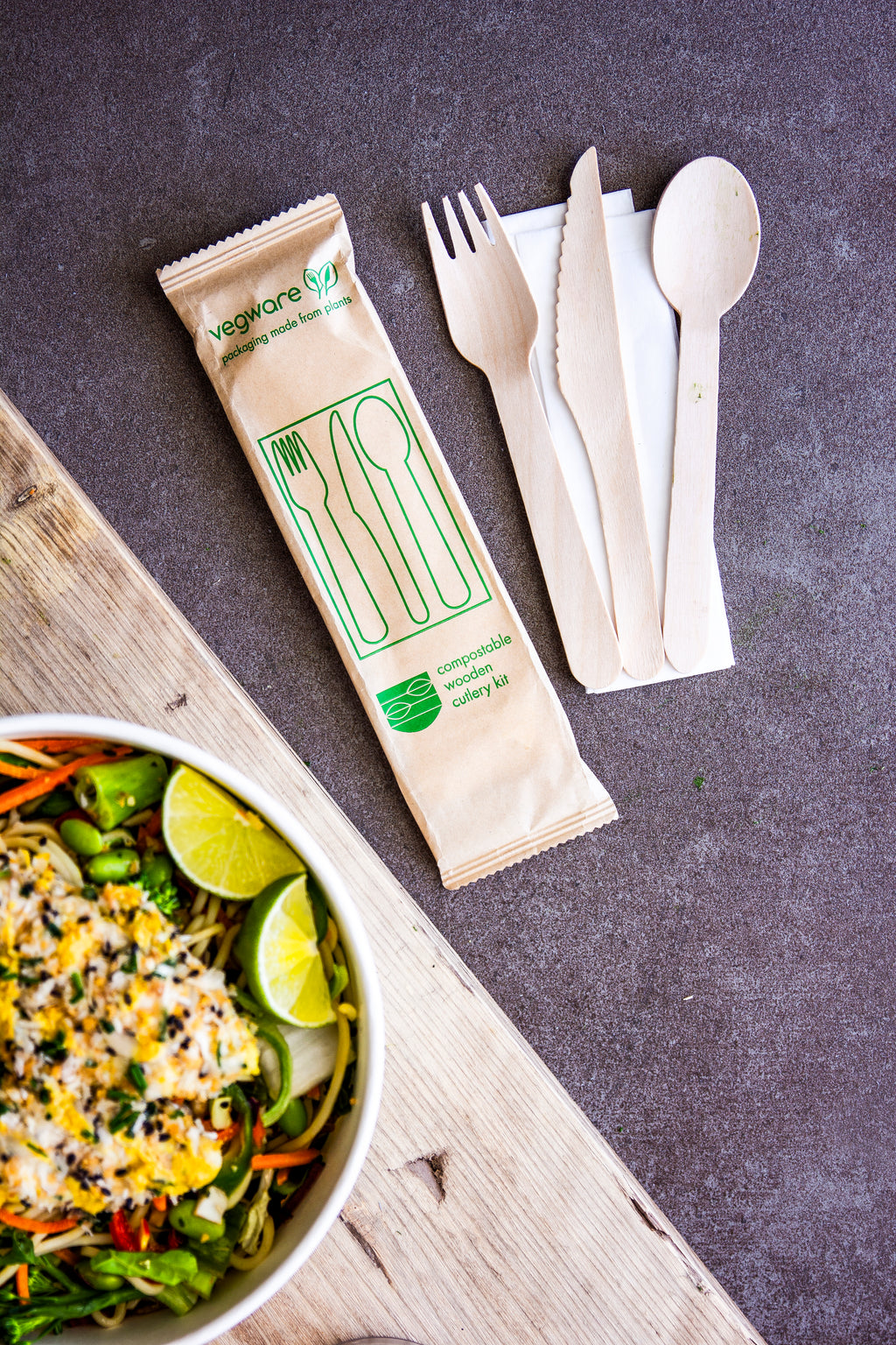 Compostable wooden cutlery kit