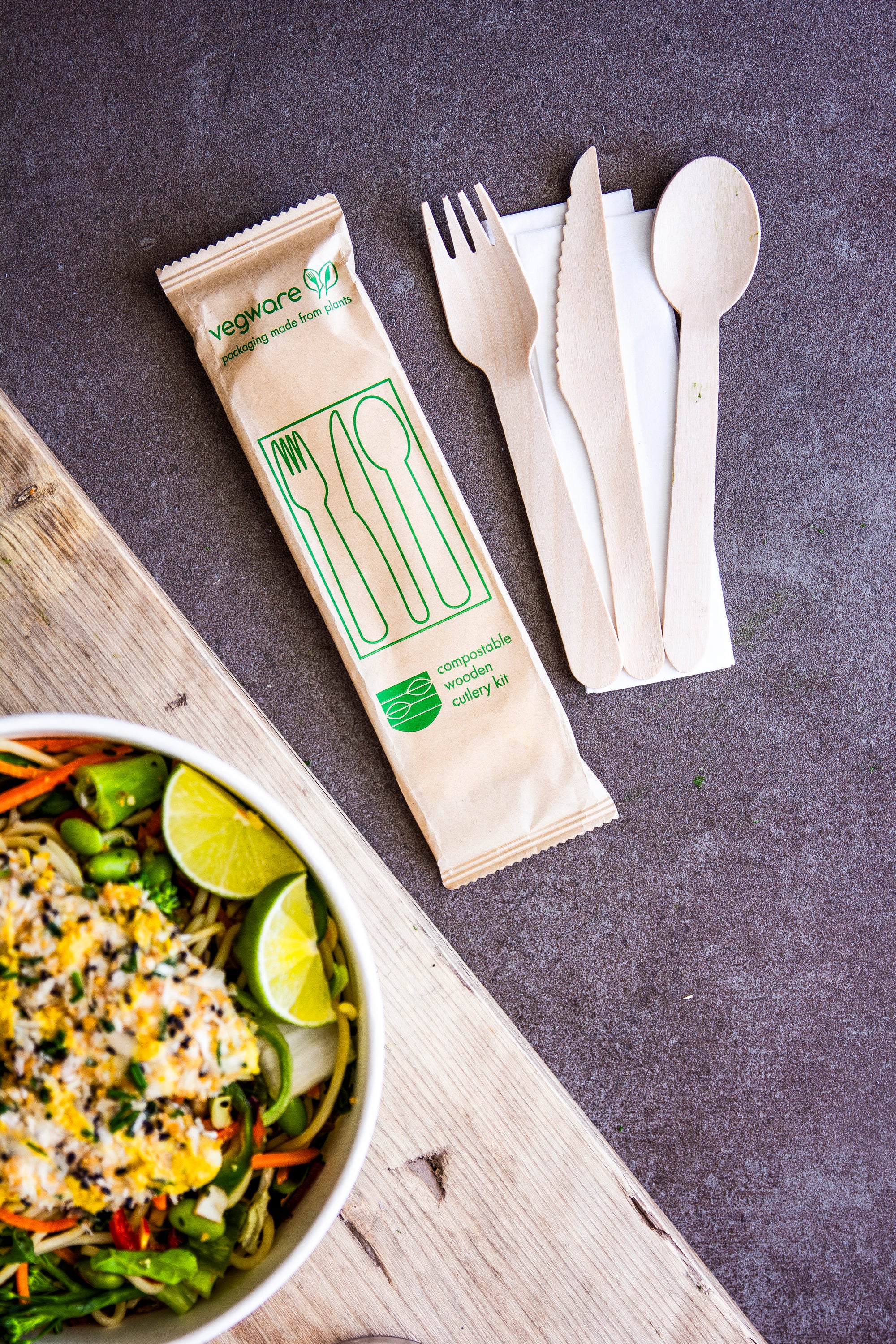 Compostable wooden cutlery kit
