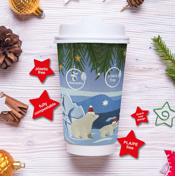 Festive 'Polar Bear' double wall hot cup 12oz