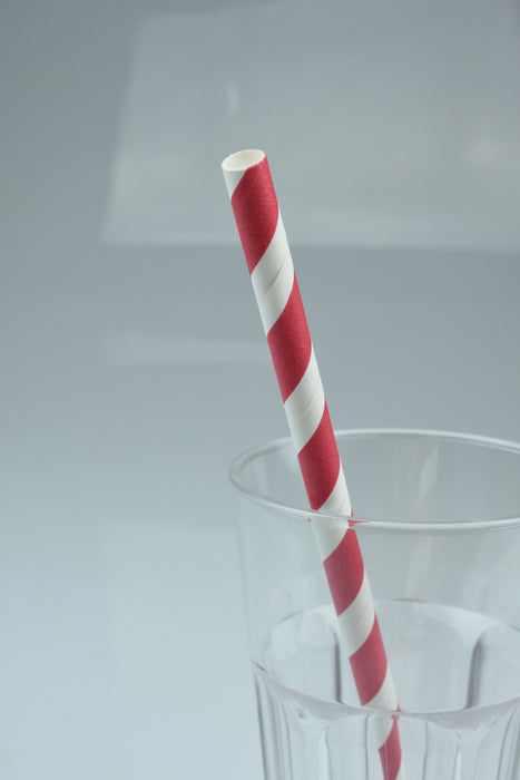 Paper straws red stripe 200x6mm